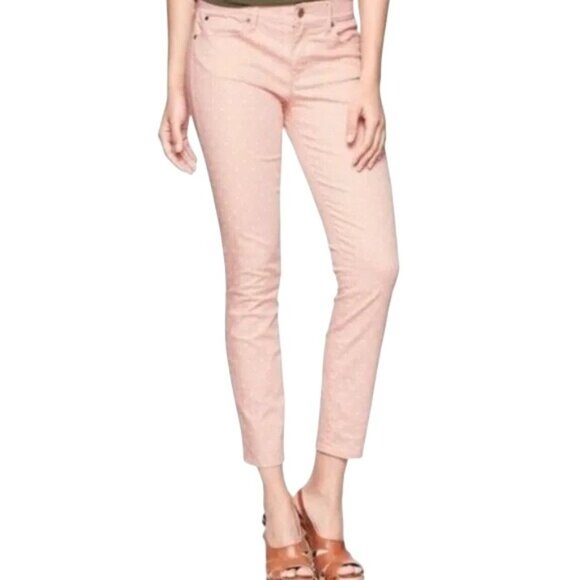 GAP 1969 Low Rise Legging Jean Pale Peach Polka Dot Size 27 Soft Preppy - Picture 1 of 7